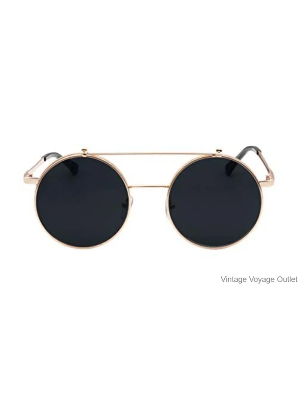 Retro Steampunk Flip-Up Round Sunglasses Full Metal Frame UV Protection